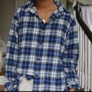 Lands End Blue and White Plaid Long Sleeve